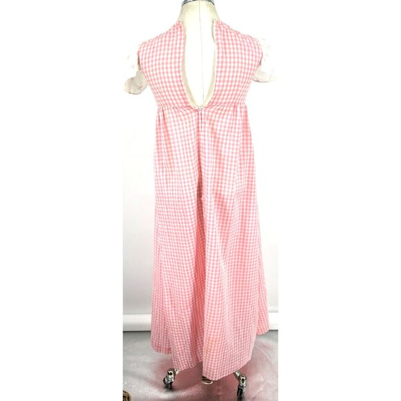 Cynnie Sweet Things Dress Sz S Pink White Gingham Prairie Maxi Cotton Honolulu - Picture 4 of 7
